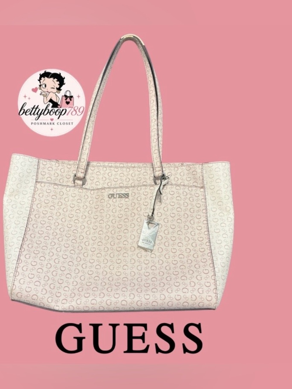 Pre-loved GUESS Light Pink Signature Logo Tote with Charm